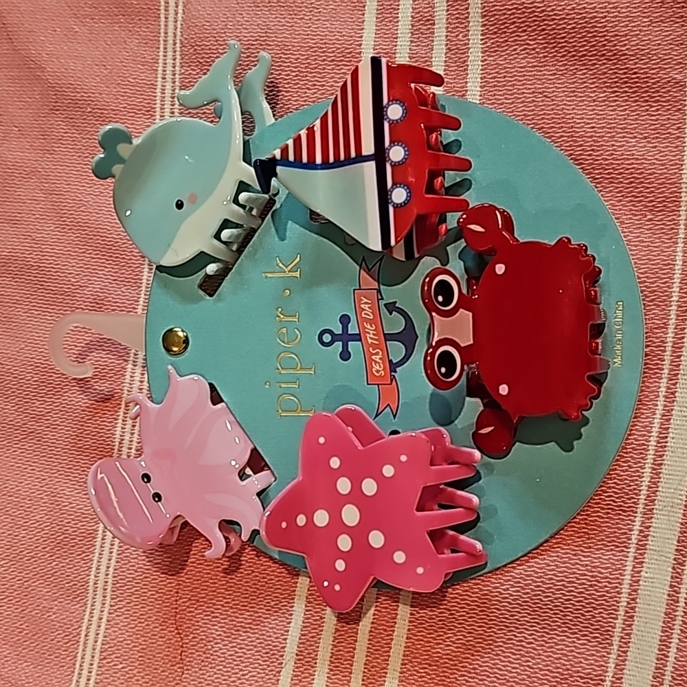 NWOT hair clips claw clip nautical sea octopus whale sailboat crab starfish